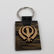 KEYRING - WOODEN KHANDA ON RUBBER RECTANGLE 