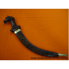 20 inche Wooden Artistic Kirpan with Engravings and Horse Head Handle
