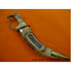 7 inche Artistic Kirpan with Chain Handle and "SINGH" etched on Sheathe